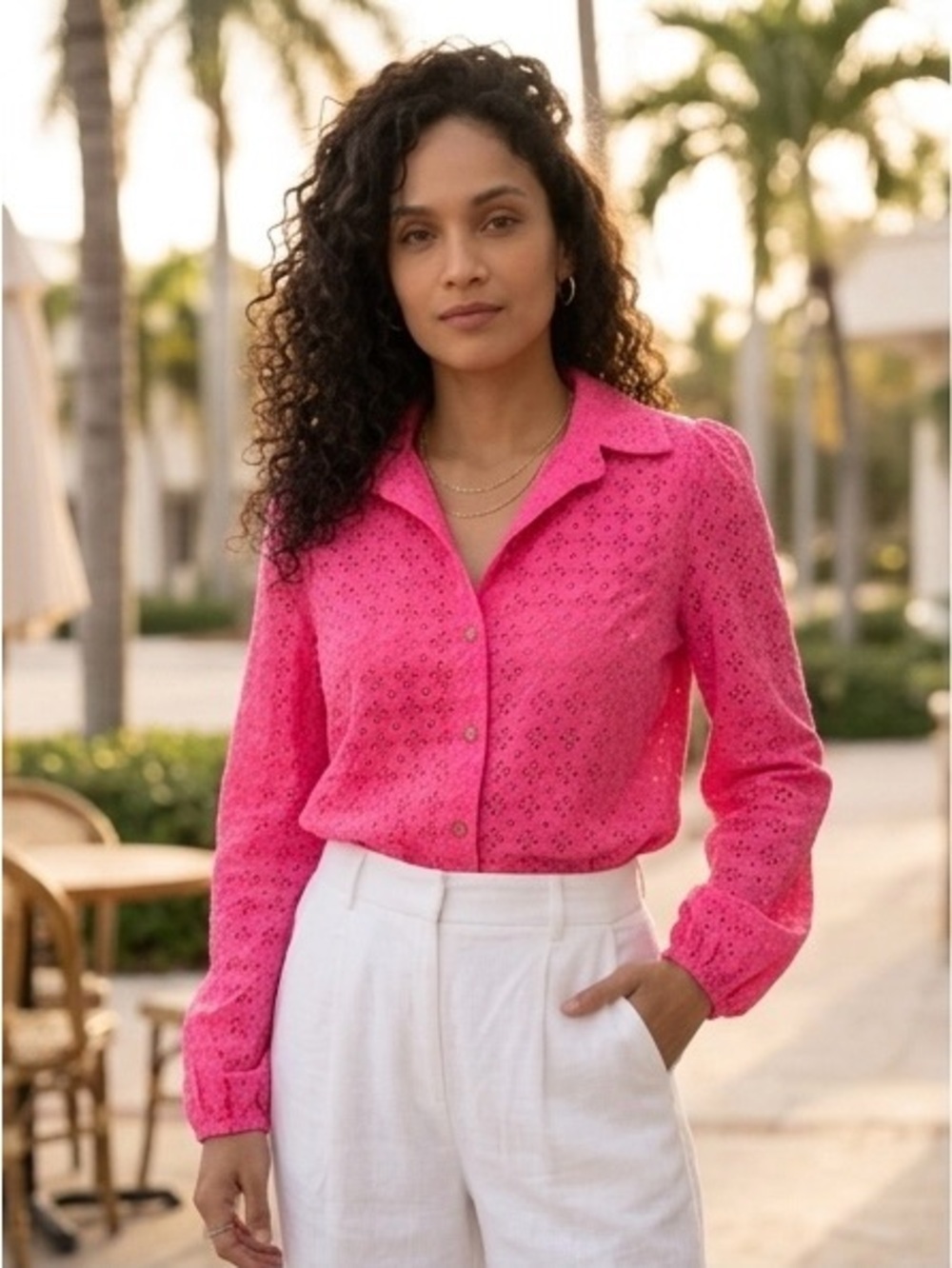 Lilly Pulitzer Pink Eyelet Button Up Blouse XS